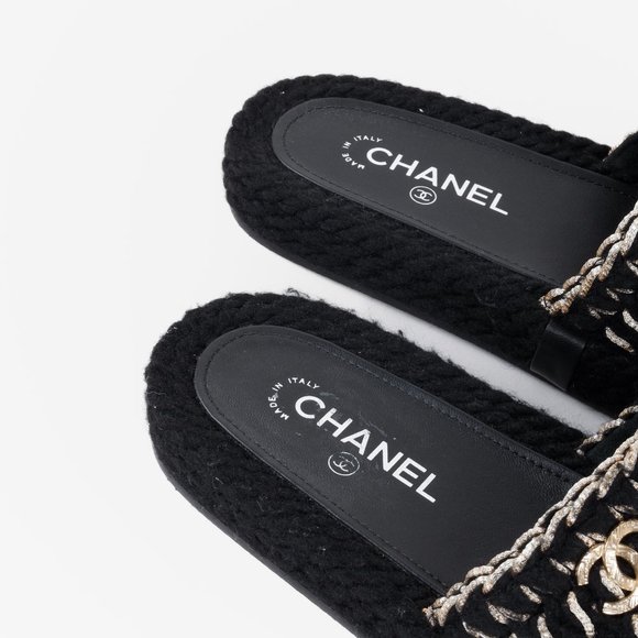 Chanel 2022 CC Black Knit Slide Sandals - Picture 10 of 12